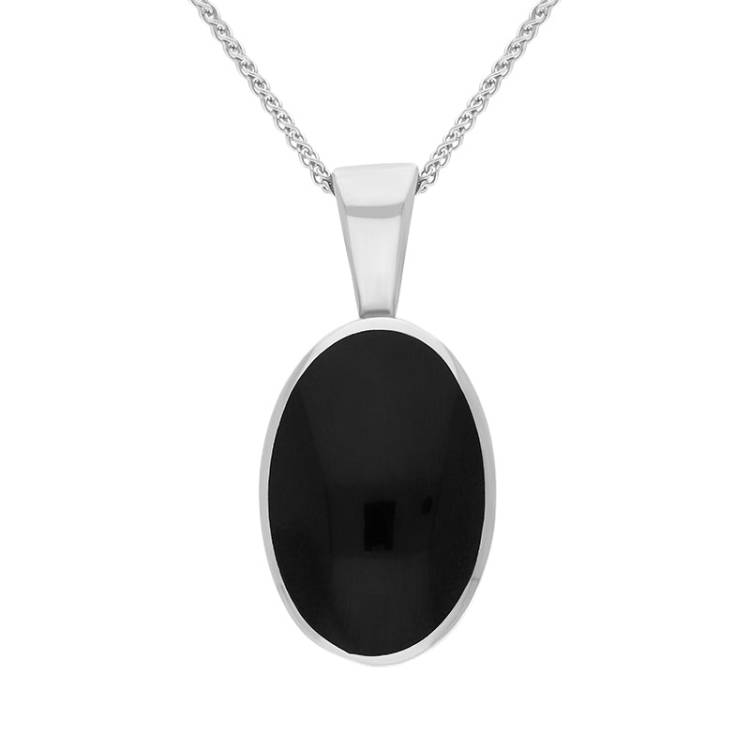 9ct White Gold Whitby Jet Oval Necklace - White Gold