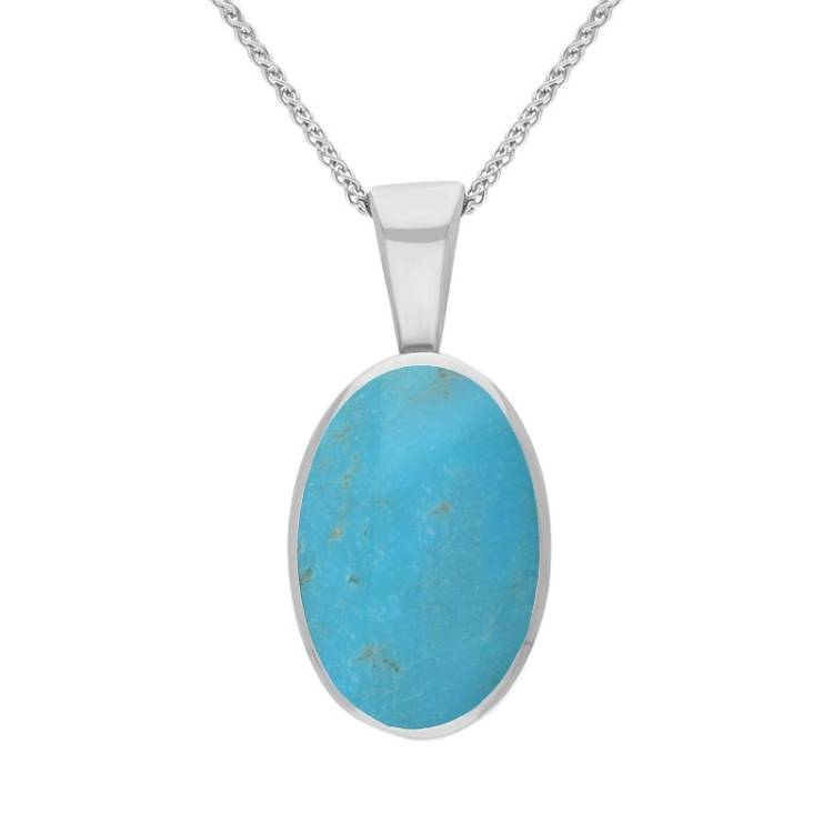 9ct White Gold Turquoise Oval Necklace - White Gold