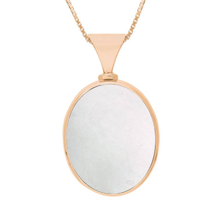 9ct Rose Gold Blue John Mother of Pearl Hallmark Double Sided Oval Necklace - Gold