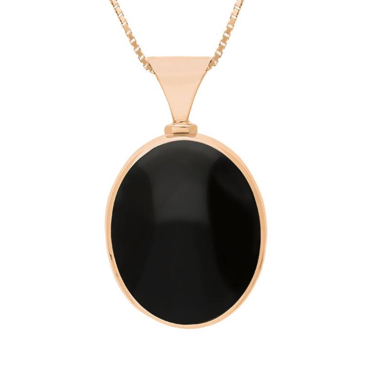9ct Rose Gold Whitby Jet Mother of Pearl Hallmark Double Sided Oval Necklace - Gold