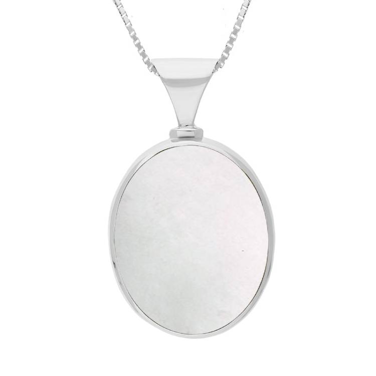9ct White Gold Blue John Mother of Pearl Hallmark Double Sided Oval Necklace - Gold