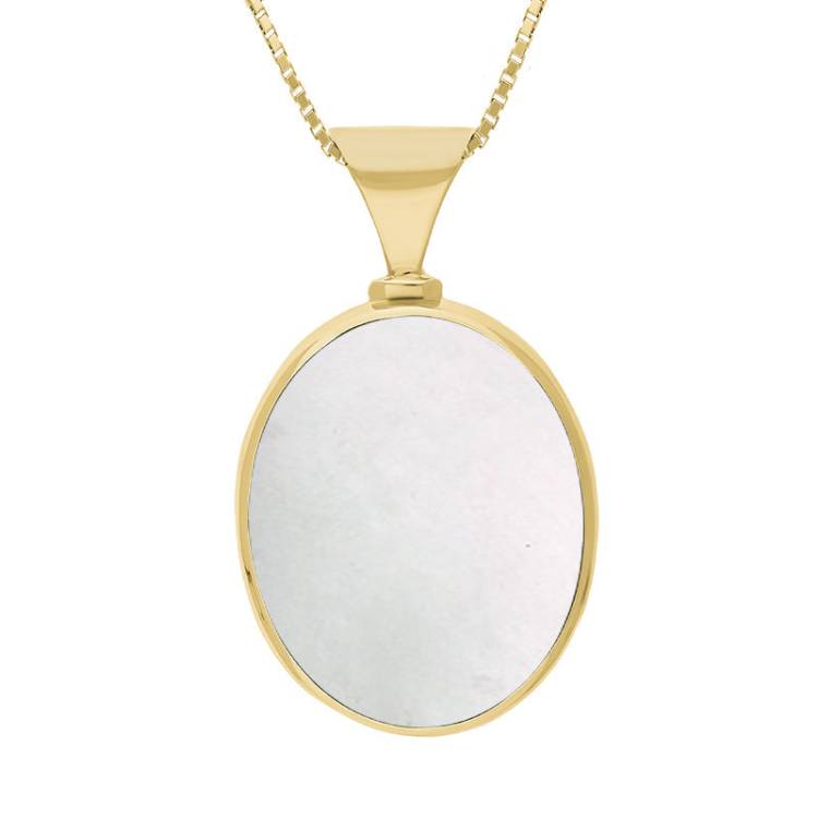 9ct Yellow Gold Blue John Mother of Pearl Hallmark Double Sided Oval Necklace - Gold