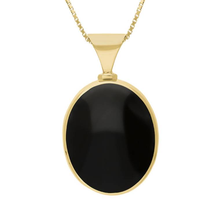 9ct Yellow Gold Whitby Jet Mother of Pearl Hallmark Double Sided Oval Necklace - Gold