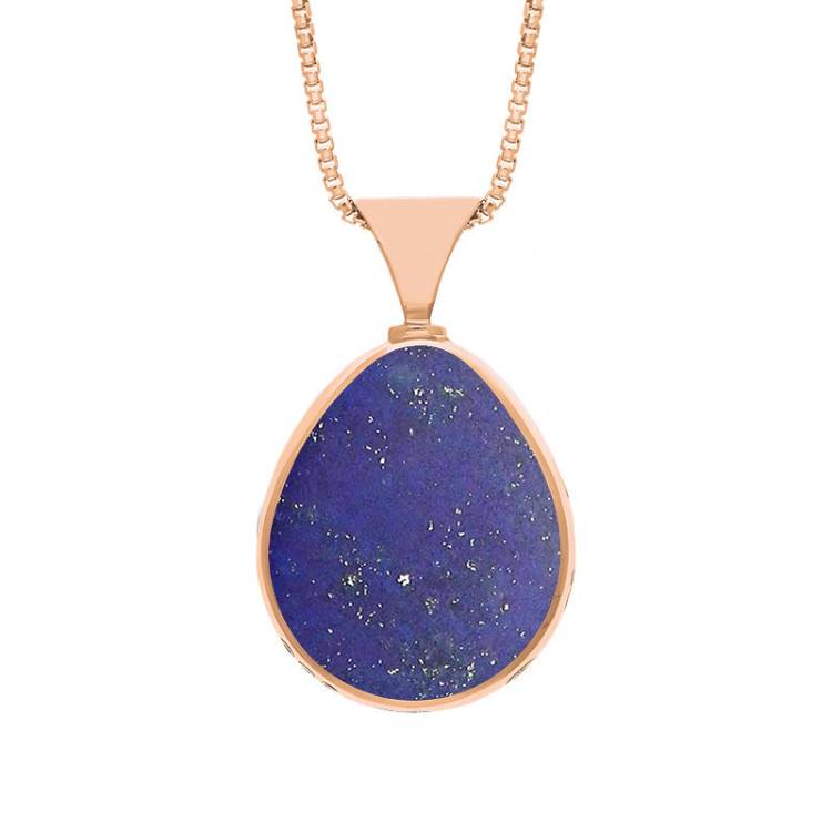 9ct Rose Gold Whitby Jet Lapis Lazuli Hallmark Double Sided Pear-shaped Necklace - Gold