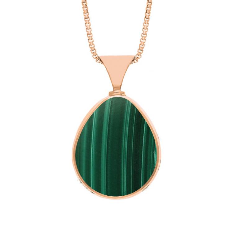 9ct Rose Gold Whitby Jet Malachite Hallmark Double Sided Pear-shaped Necklace - Gold