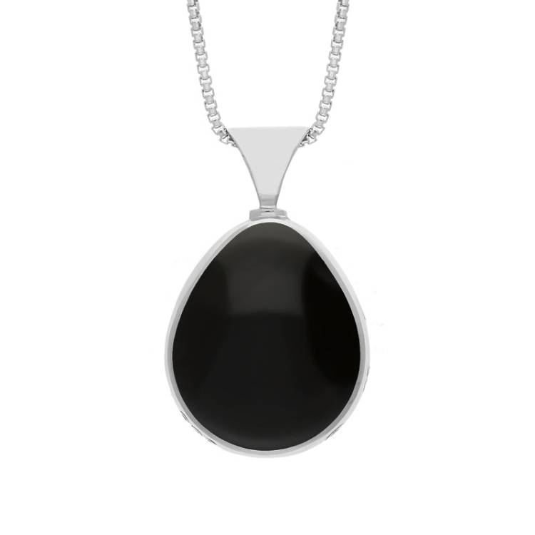 9ct White Gold Whitby Jet Mother of Pearl Hallmark Double Sided Pear-shaped Necklace - Gold