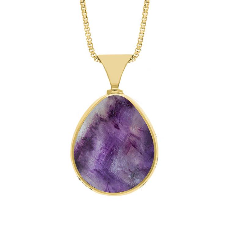 9ct Yellow Gold Blue John Whitby Jet Hallmark Double Sided Pear-shaped Necklace - Gold