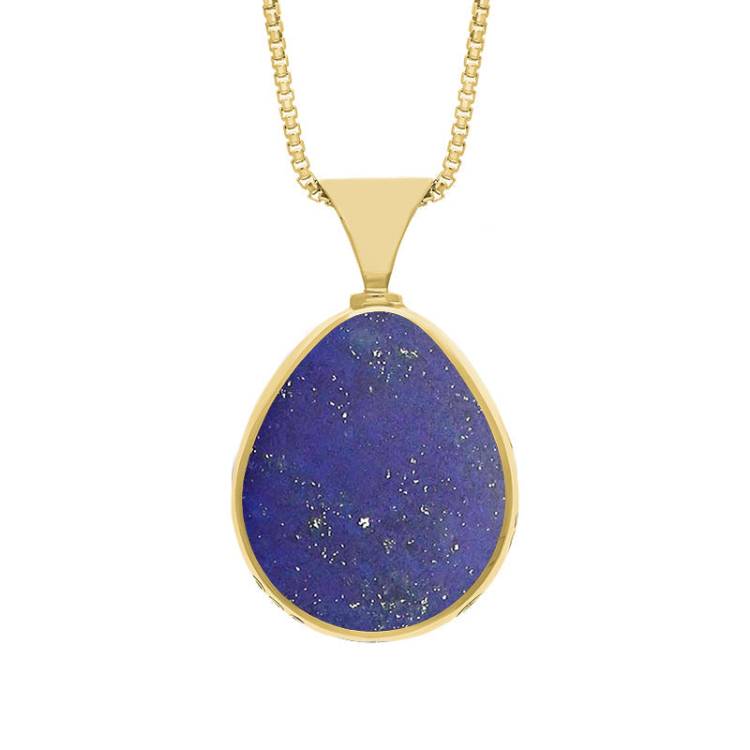 9ct Yellow Gold Whitby Jet Lapis Lazuli Hallmark Double Sided Pear-shaped Necklace - Gold