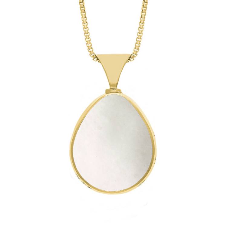 9ct Yellow Gold Blue John Mother of Pearl Hallmark Double Sided Pear-shaped Necklace - Gold