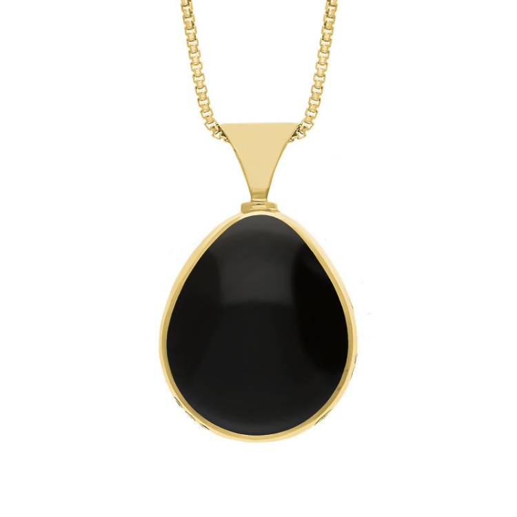 9ct Yellow Gold Whitby Jet Mother of Pearl Hallmark Double Sided Pear-shaped Necklace - Gold