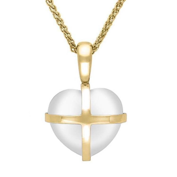 9ct Yellow Gold Bauxite Small Cross Heart Necklace - Yellow Gold