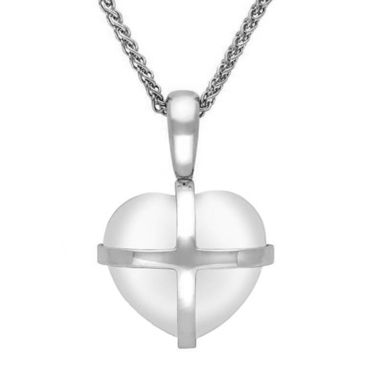 Sterling Silver Bauxite Small Cross Heart Necklace - Silver