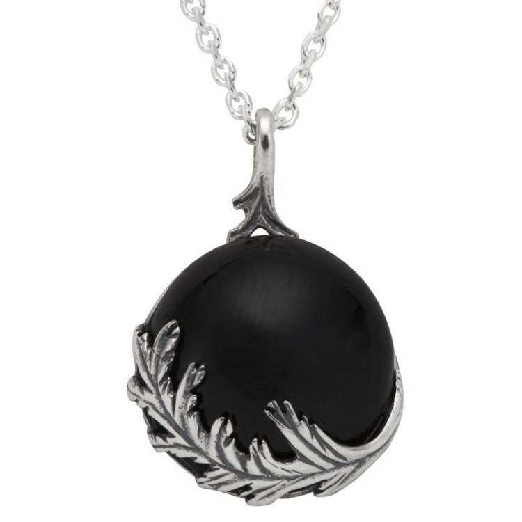 Sterling Silver Whitby Jet Acanthus Leaf Round Necklace - Silver