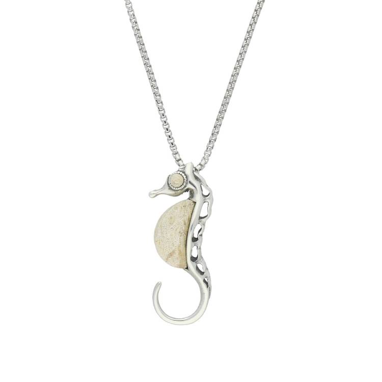 Sterling Silver Coquina Seahorse Necklace - Silver