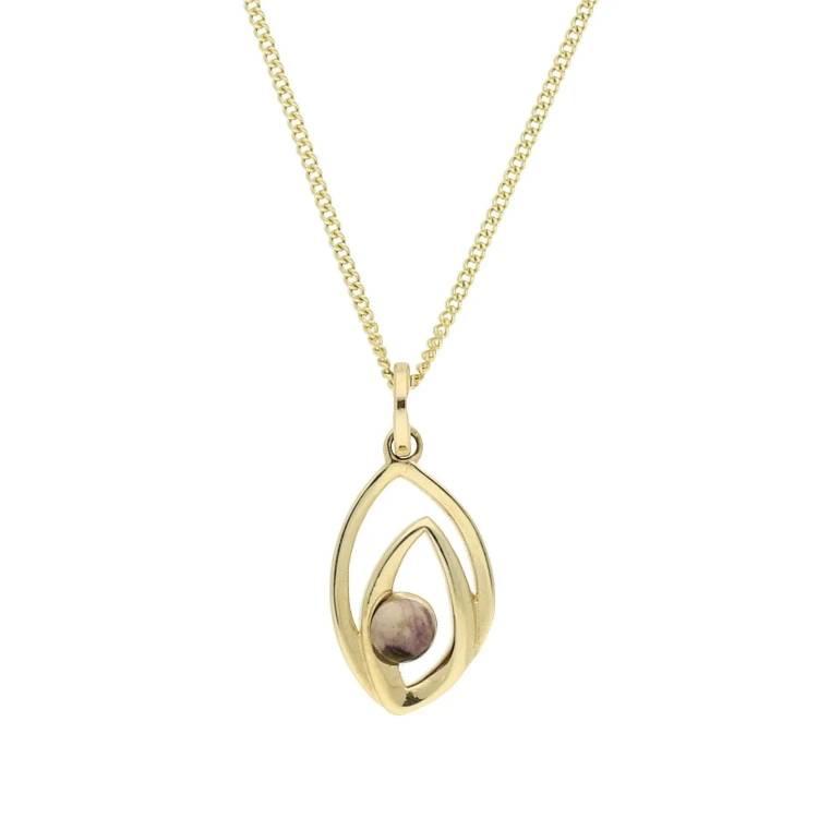 9ct Yellow Gold Blue John Abstract Flame Drop Necklace - Yellow Gold
