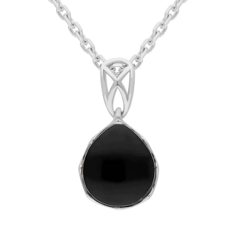 Sterling Silver Whitby Jet Small Pear Pendant - Silver