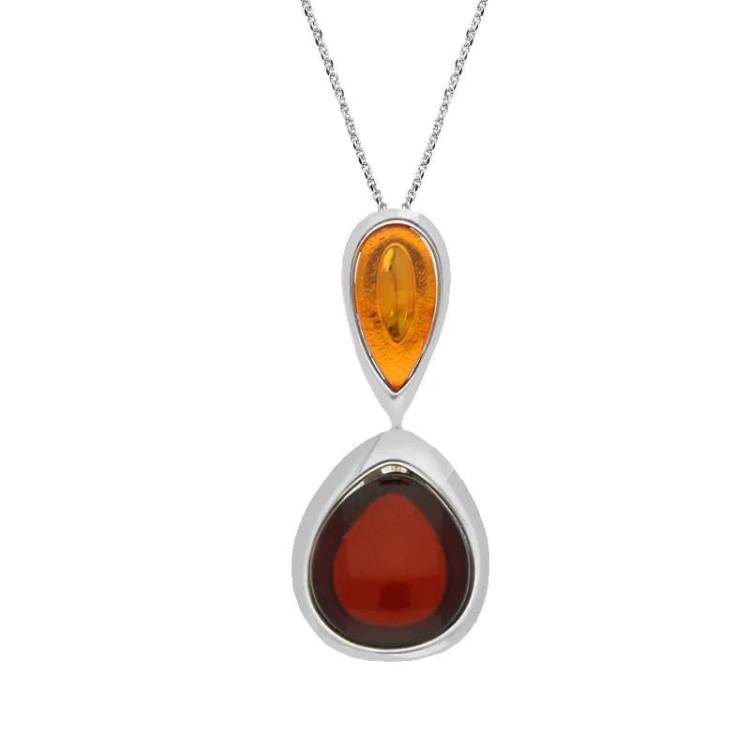 Sterling Silver Amber Double Pearl Necklace - Silver