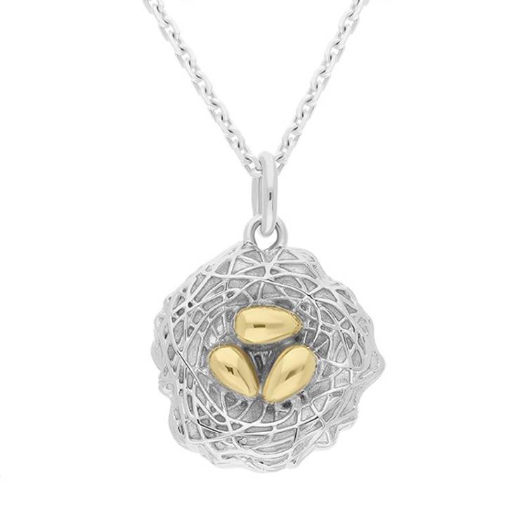 Yellow Gold Sterling Silver Plated Easter Egg Nest Necklace - Option1 Value Yellow Gold