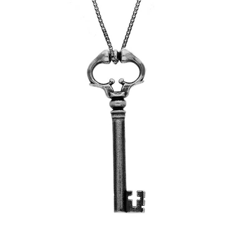 Sterling Silver Large Baroque Chatsworth Key Necklace - Silver