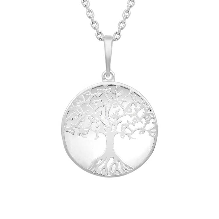 Sterling Silver Bauxite Round Tree of Life Necklace - Silver