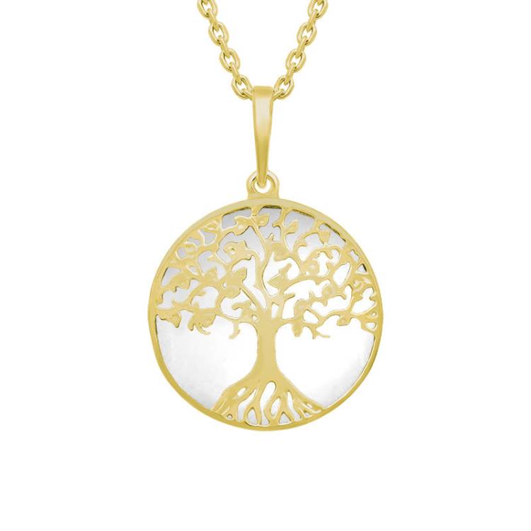 9ct Yellow Gold Bauxite Round Tree of Life Necklace - Gold