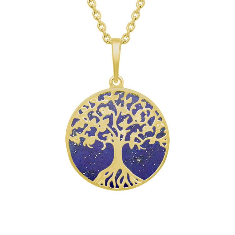 9ct Yellow Gold Lapis Lazuli Round Tree of Life Necklace - Gold