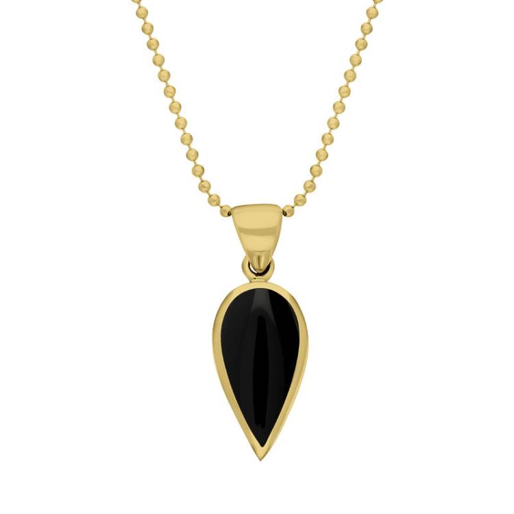 9ct Yellow Gold Whitby Jet Small Upside Down Pear Necklace - Yellow Gold