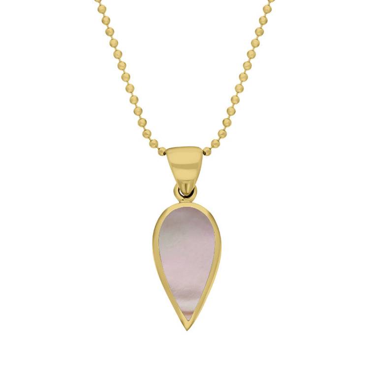 9ct Yellow Gold Pink Mother of Pearl Small Upside Down Pear Necklace - Yellow Gold