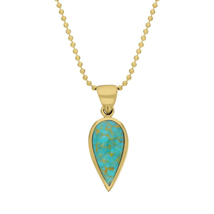 9ct Yellow Gold Turquoise Small Upside Down Pear Necklace - Yellow Gold