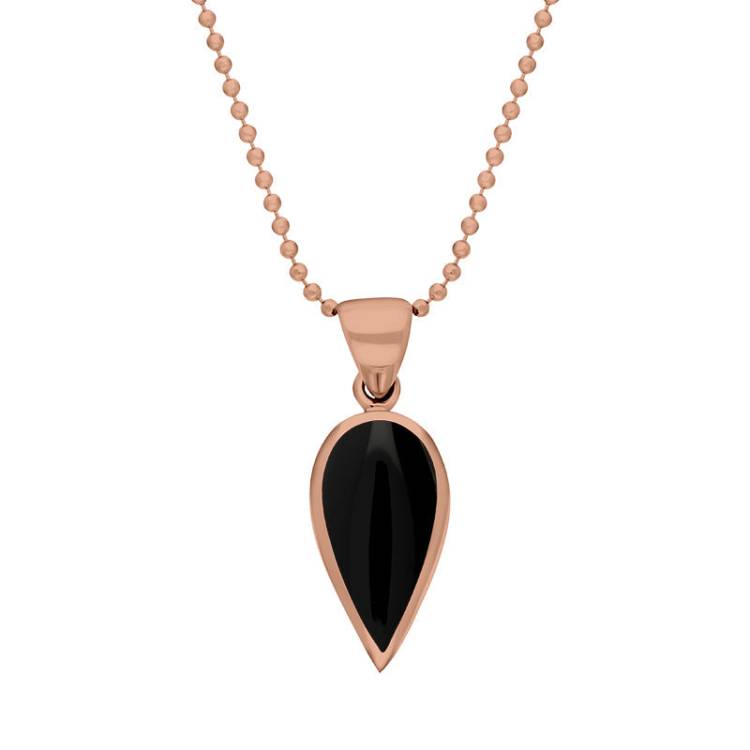 9ct Rose Gold Whitby Jet Small Upside Down Pear Necklace - Rose Gold