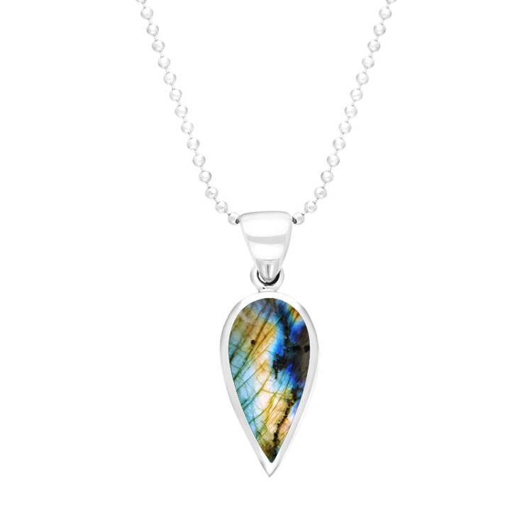 Sterling Silver Labradorite Small Upside Down Pear Necklace - Silver