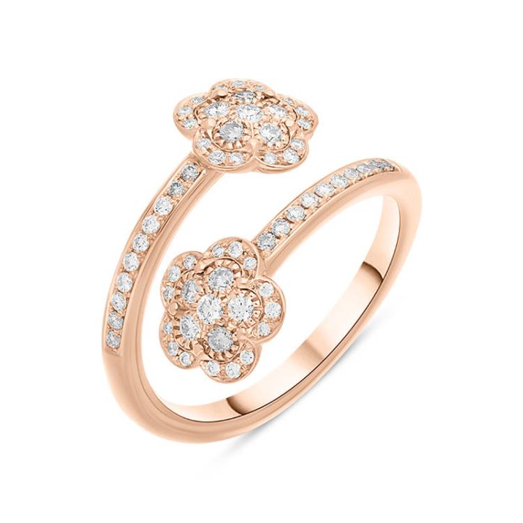 Pasquale Bruni Figlia Dei Fiori 18ct Rose Gold White and Champagne Diamond Flower Ring - 12 (52)