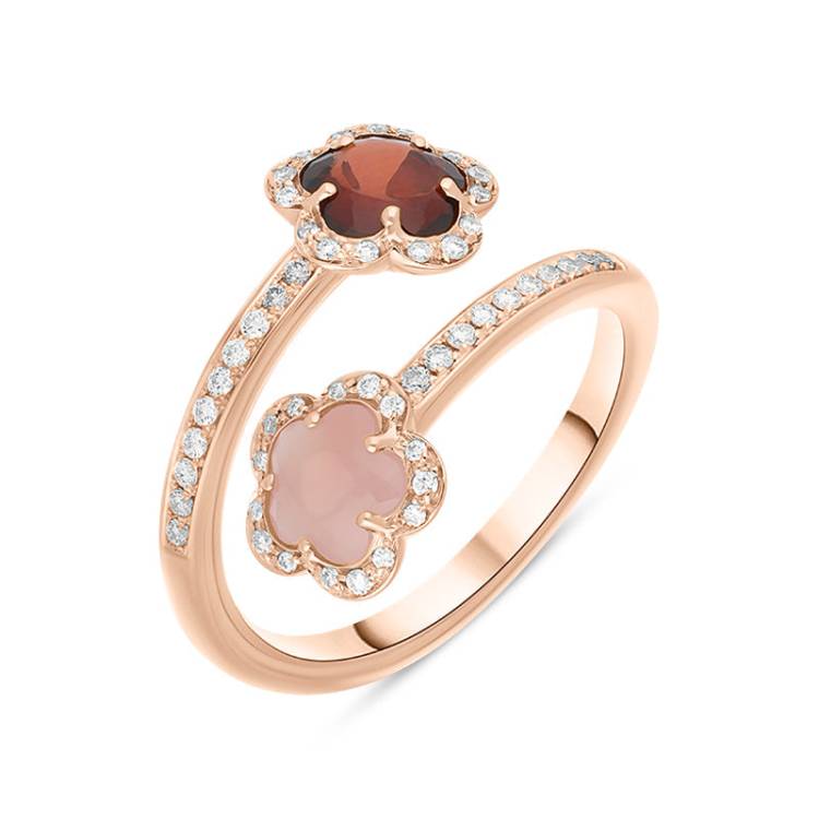 Pasquale Bruni Figlia Dei Fiori 18ct Rose Gold Chalcedony Garnet Diamond Flower Ring - 15 (55)