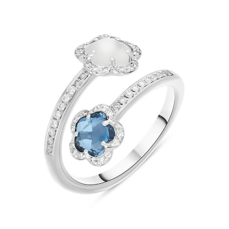 Pasquale Bruni Figlia Dei Fiori 18ct White Gold Moonstone London Blue Topaz Diamond Flower Ring - 12 (52)