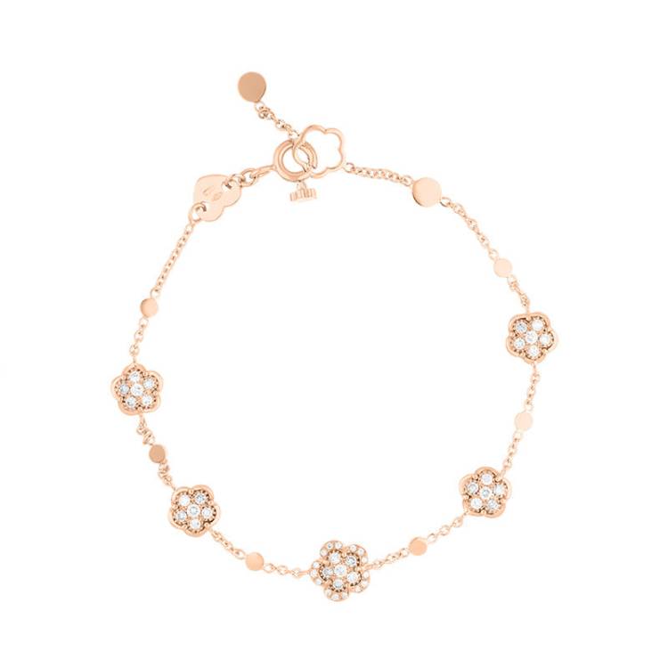 Pasquale Bruni Figlia Dei Fiori 18ct Rose Gold White and Champagne Diamond Flower Bracelet - Gold