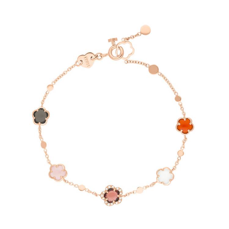 Pasquale Bruni Figlia Dei Fiori 18ct Rose Gold Multicoloured Gemstone Diamond Flower Bracelet - Gold