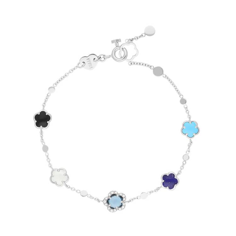 Pasquale Bruni Figlia Dei Fiori 18ct White Gold Multicoloured Gemstone Diamond Flower Bracelet - Gold