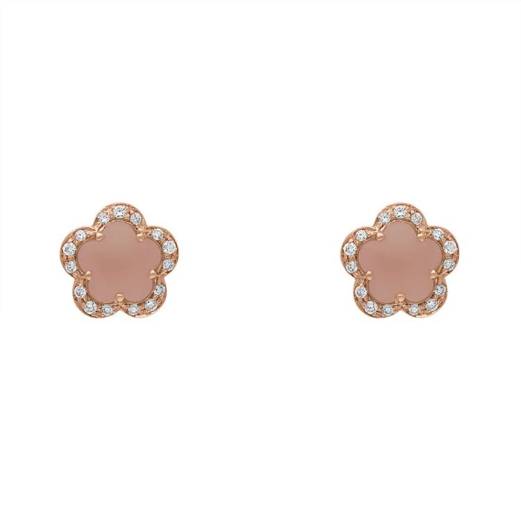 Pasquale Bruni Figlia Dei Fiori 18ct Rose Gold Chalcedony Diamond Flower Stud Earrings - Gold