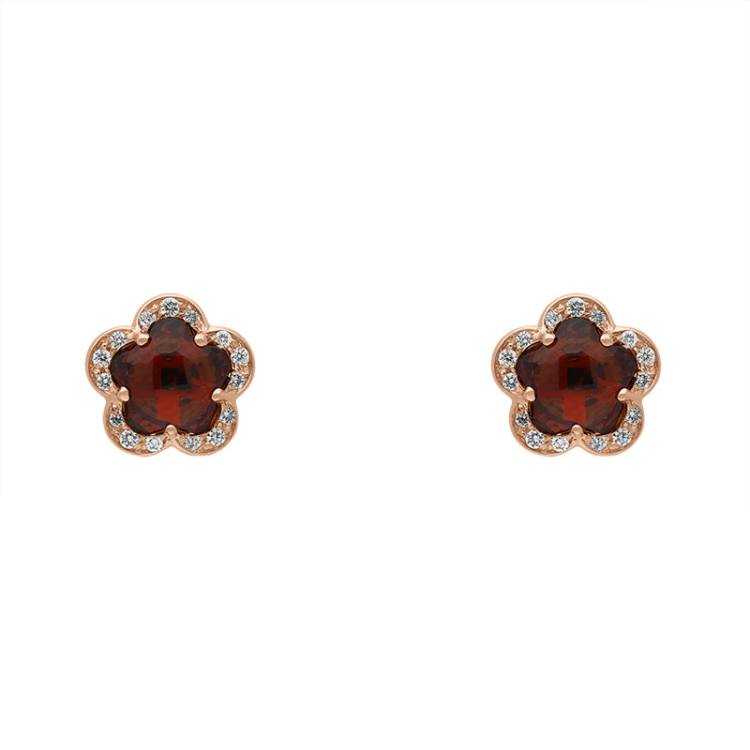 Pasquale Bruni Figlia Dei Fiori 18ct Rose Gold Garnet Diamond Flower Stud Earrings - Gold