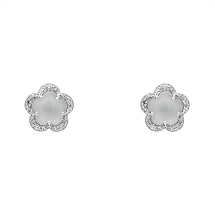 Pasquale Bruni Figlia Dei Fiori 18ct White Gold Moonstone Diamond Flower Stud Earrings - Gold