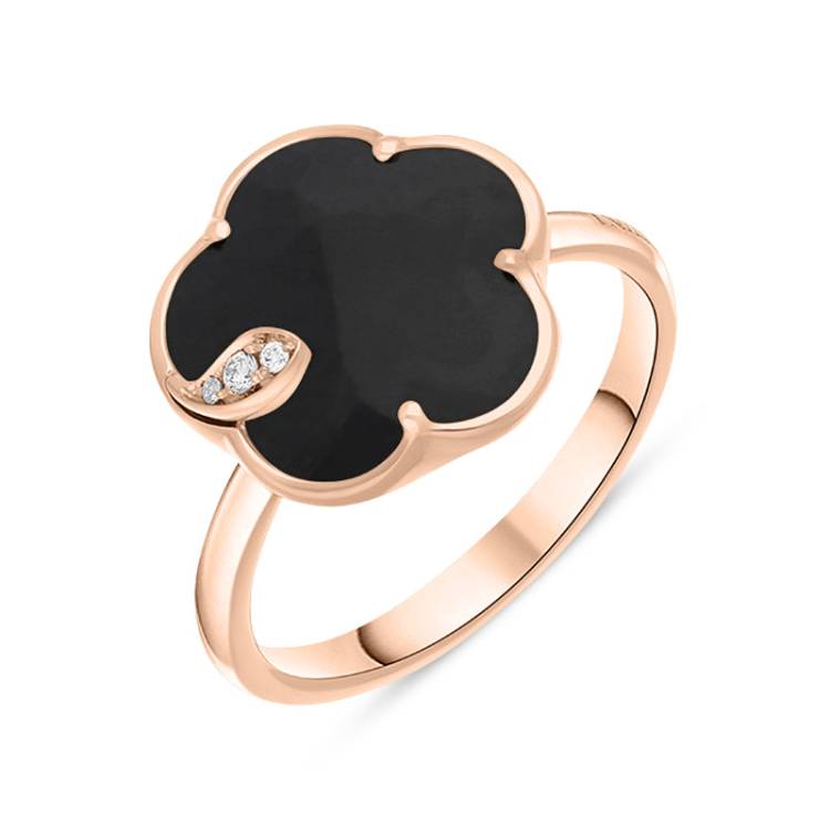 Pasquale Bruni Petit Joli 18ct Rose Gold White and Champagne Diamond Onyx Ring - 16 (56)