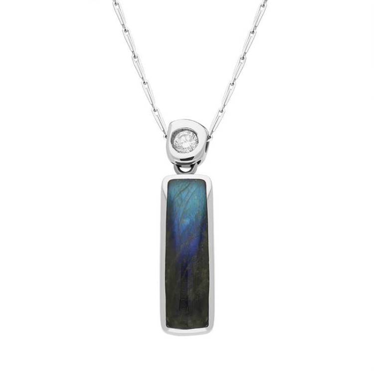 18ct White Gold Labradorite Diamond Oblong Necklace