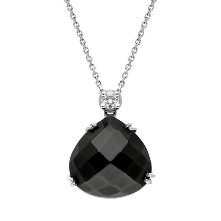 18ct White Gold Whitby Jet Diamond Faceted Pear Necklace D