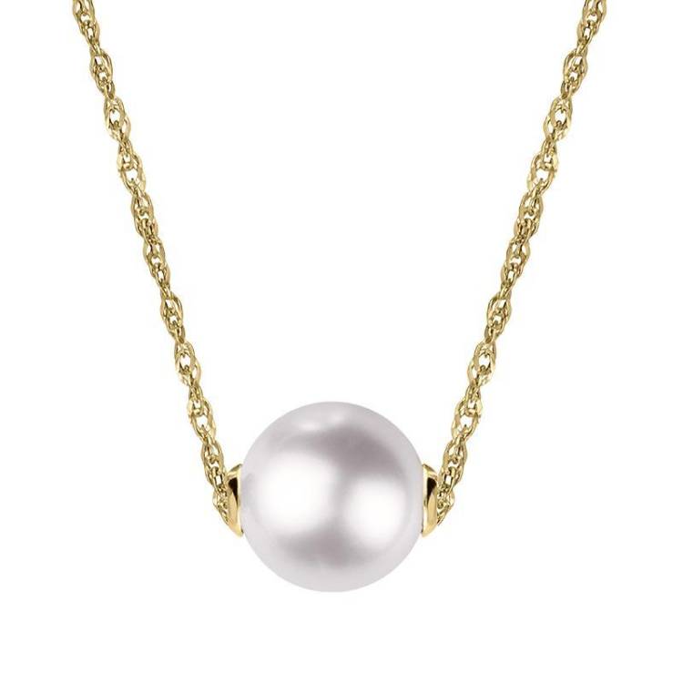 18ct Yellow Gold 12mm White Pearl Necklace