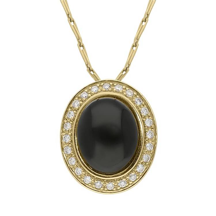 18ct Yellow Gold Whitby Jet Diamond Oval Pave Set Necklace