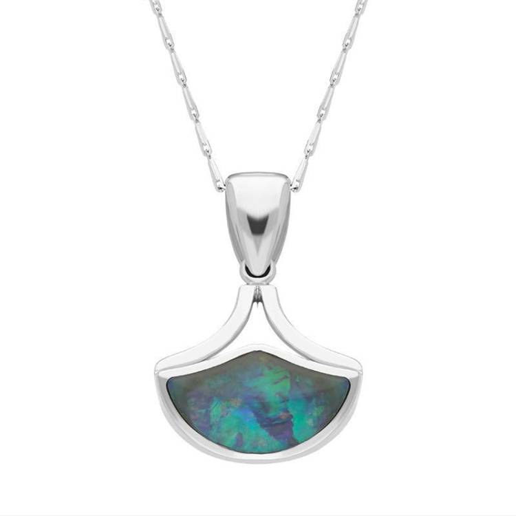 9ct White Gold Opal Fan Shaped Necklace