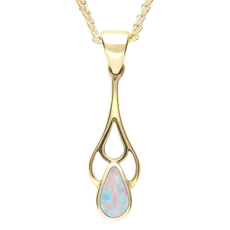 9ct Yellow Gold Opal Pear Spoon Necklace