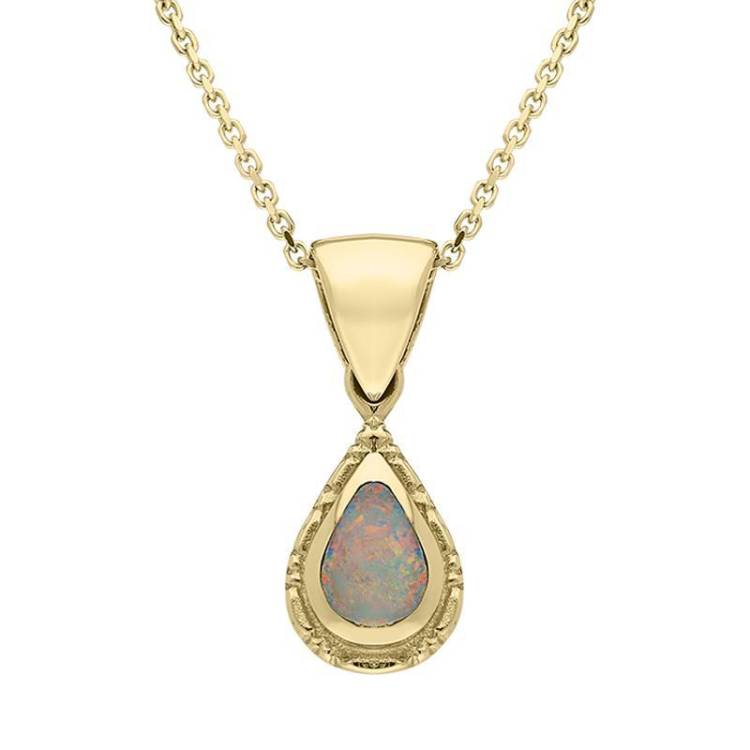 9ct Yellow Gold Opal Small Beaded Pear Necklace