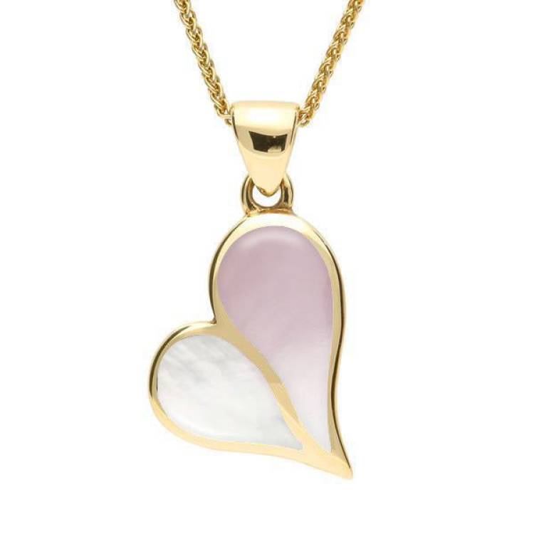 9ct Yellow Gold Pink and White Mother of Pearl Split Heart Necklace