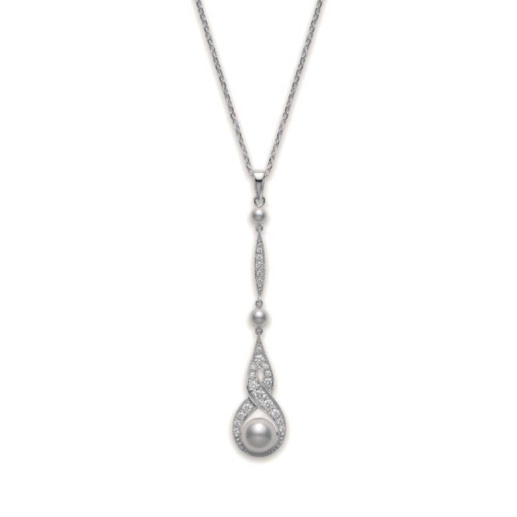 Mikimoto 18ct White Gold Diamond White Akoya Pearl Necklace
